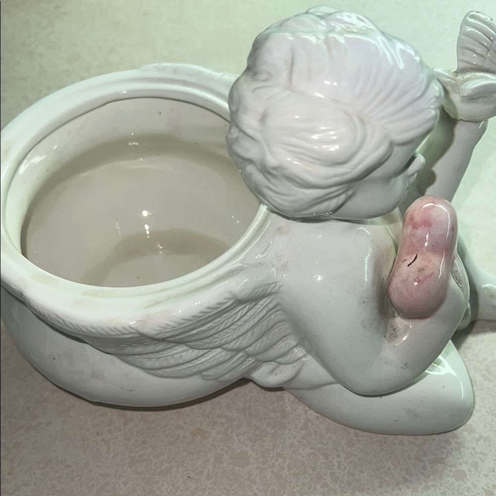 White and Pink Angel Figurine Planter